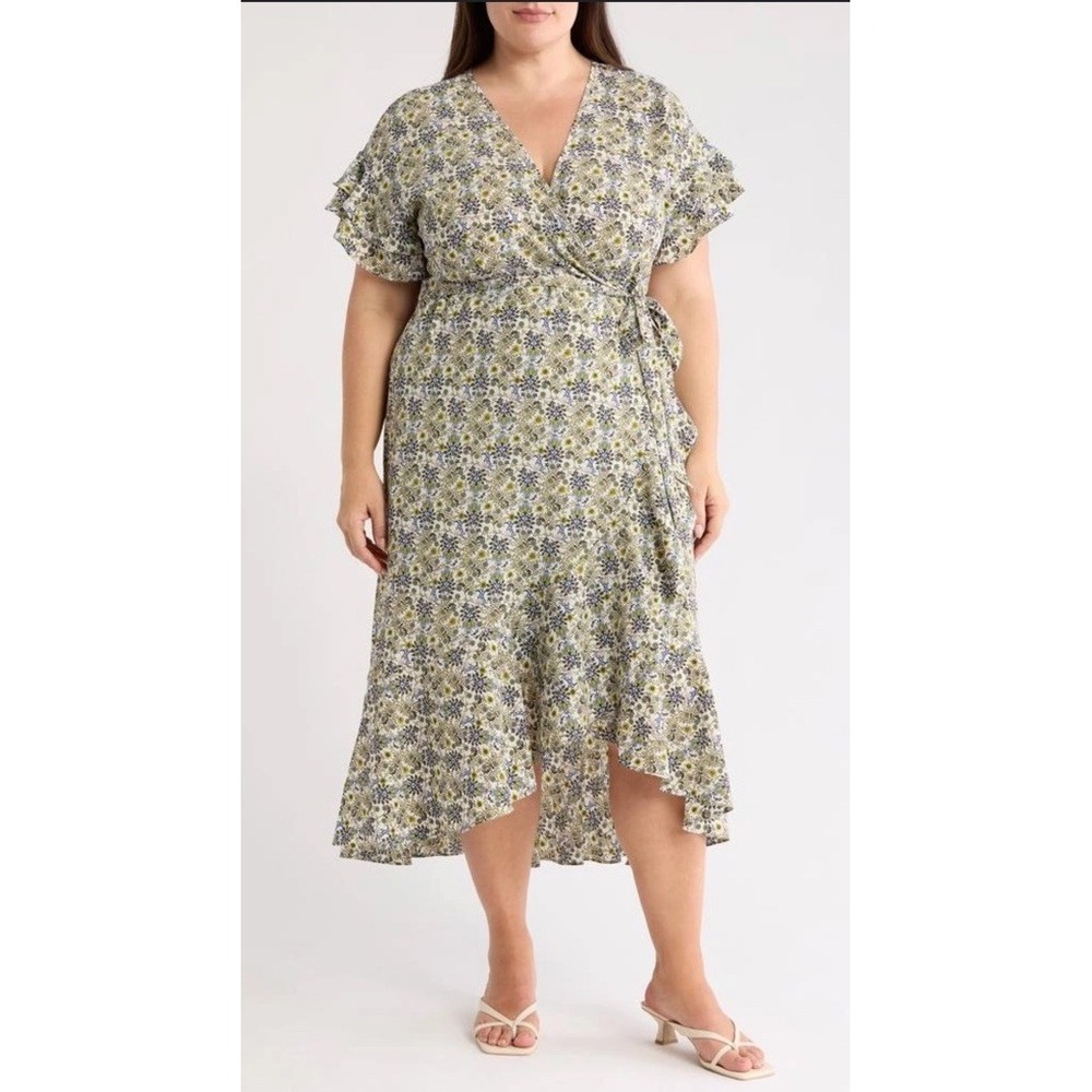 Max Studio London Floral Wrap Midi Dress Flutter Sleeves – Size 1X – NWT